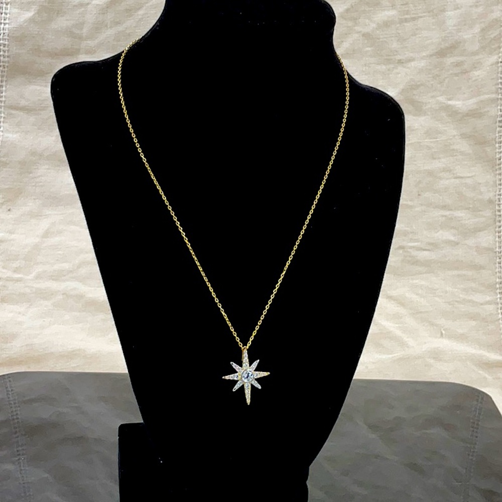 Jeulia 18K Gold Over Sterling Silver 18” Necklace With Star Pendant - Picture 2 of 8